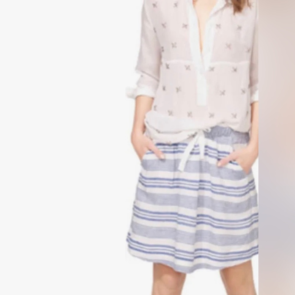 J.Crew Blue And White Stripped Linen Skirt Nautical look size O - Picture 2 of 11